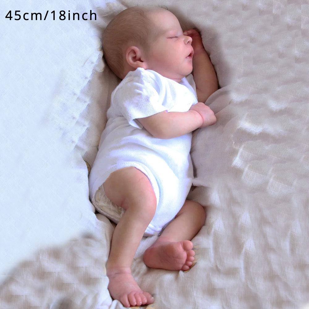 BZDOLL 18 Zoll Reborn Schlafendes Baby Puppe Voll Weicher Vinylkörper Badespielzeug Mädchen Kind 45cm Neugeborenes Bebe mit 3D-bemalter Haut und Sichtbaren Adern Spielzeug Kann Gewaschen Werden