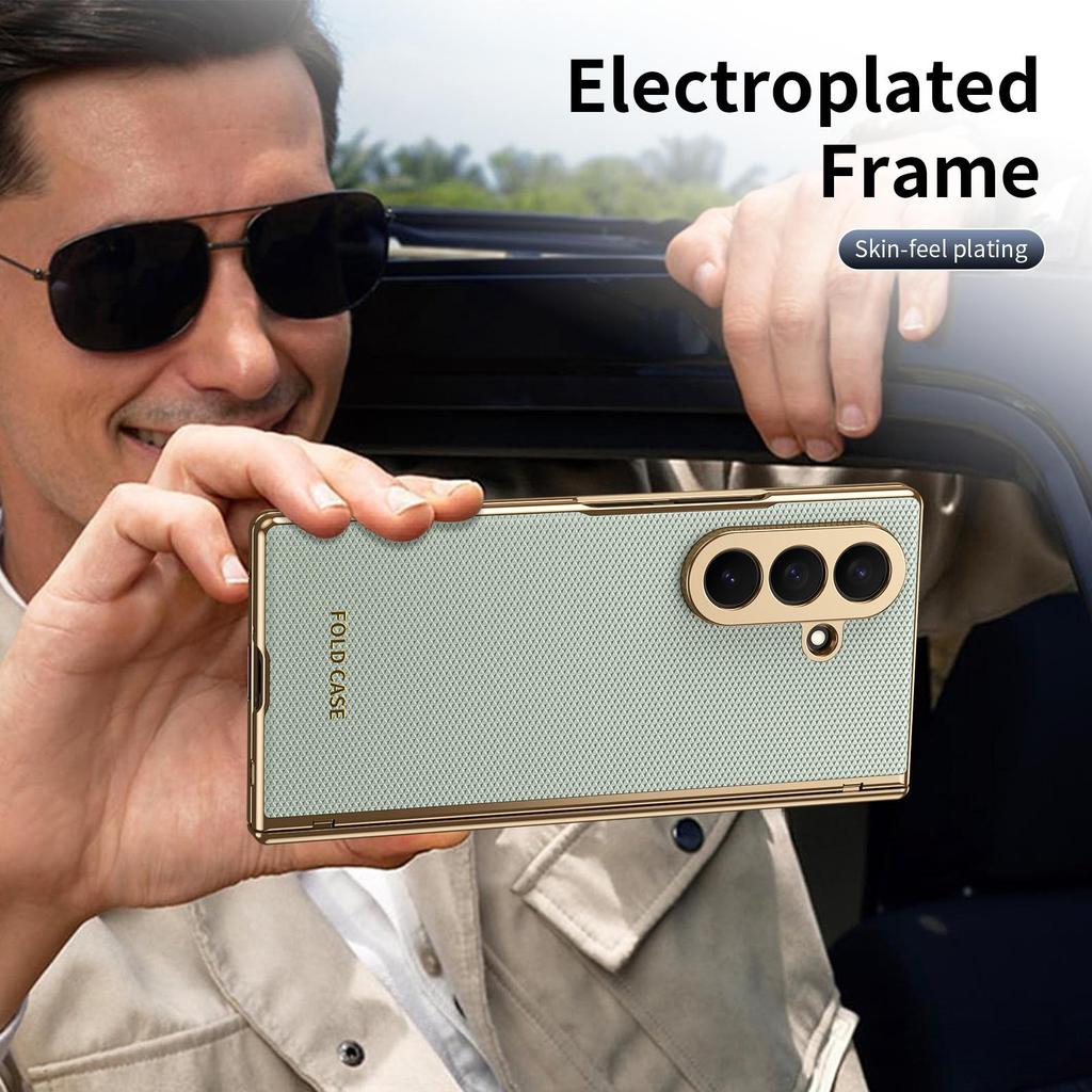 Samsung Z Fold7 Case: Foldable Electroplated Diamond Pattern, Plain Leather, Full Coverage for Fold6/5, Cross-border Compatibility.