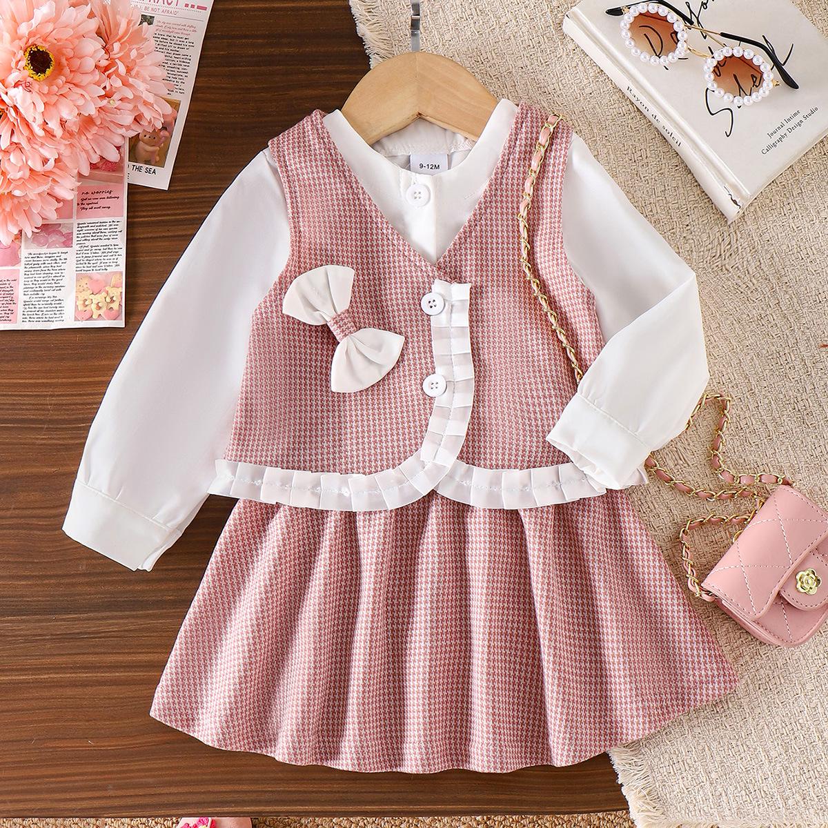 

Girls European & American Style White Long-Sleeved Shirt, Vest & Skirt Set 18-24 Months рожевий/білий