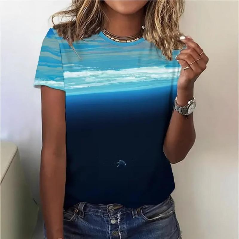 

Women s Fashion Simple Versatile Gradient Round Neck Short Sleeved Top T-Shirt S