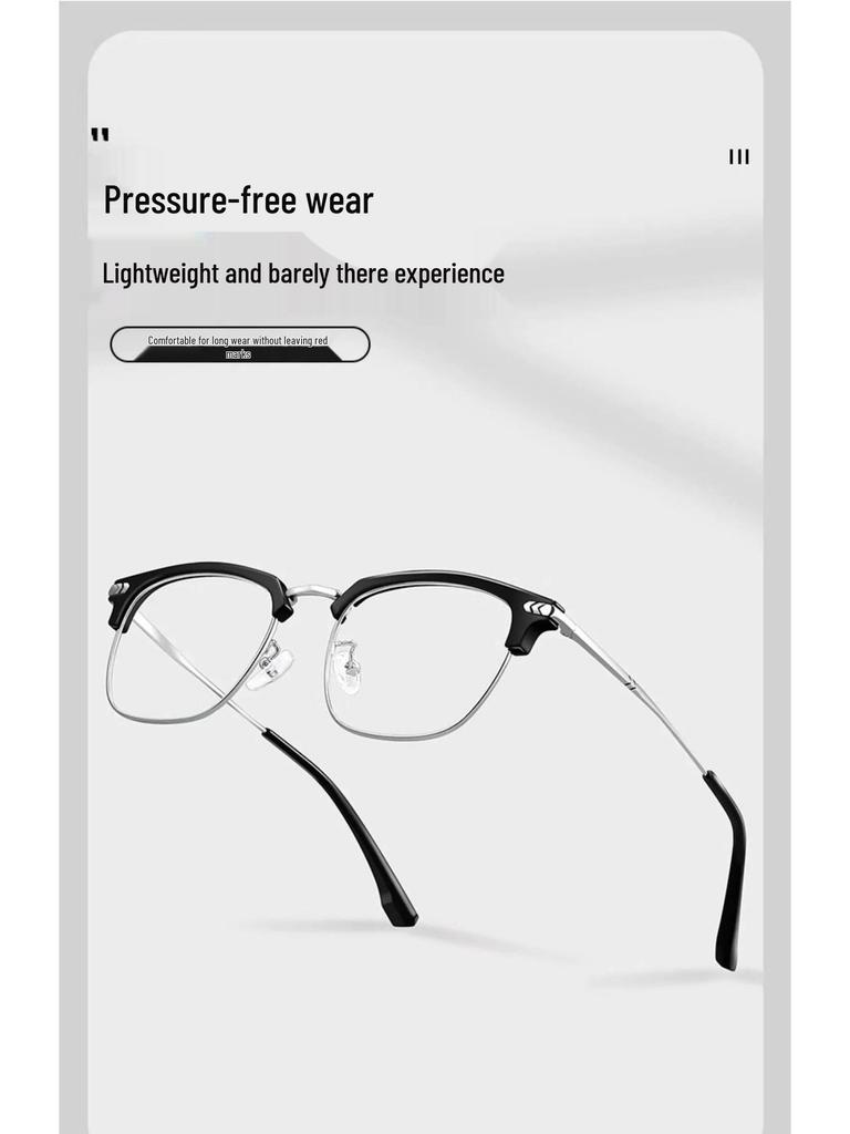Men's Ultralight Browline Titanium Eyeglass Frame with Anti-Blue Light Lenses, Prescription-Ready