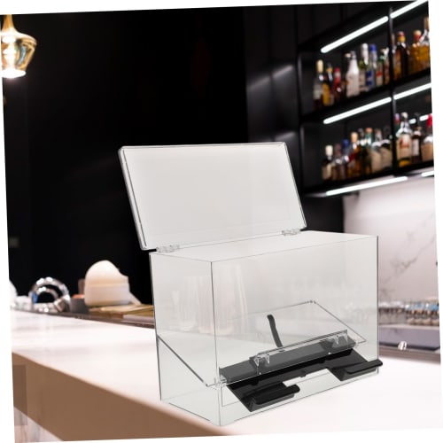 Cabilock Coffee Dispenser Self-Dispensing Straw Box, Clear Acrylic Straw Holder, Bar Accessories, Counter Organizer, Clear Plastic Pencil Holder
