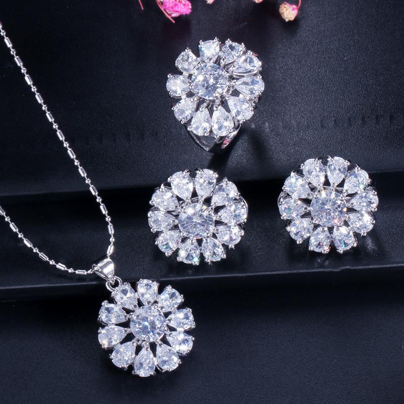 Ki0018 Jewelry Bridal Jewelry Set Zircon Necklace Earrings Ring Set