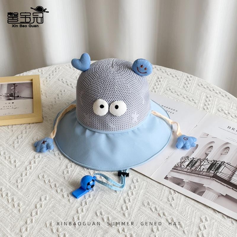 Children's hats summer boys and girls sunscreen hats cartoon cute big eaves bucket hat outdoor cool breathable sun hat