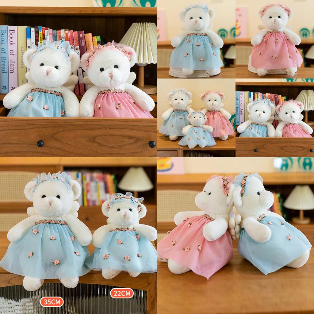 Adorable Soft Plush Rabbit And Bear Dolls In Floral Dresses For Unique Gifts