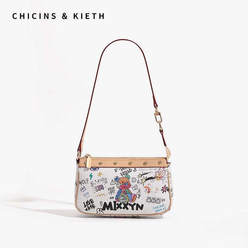 

Chicins & Kieth Niche Design Graffiti Mahjong Bag Women s 2025 New Fashion Shoulder Messenger Bag White