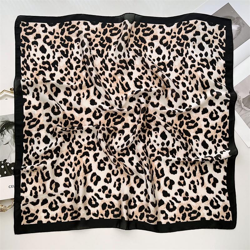 70cm Square Luxury Leopard Print Silk Scarf Ladies Headband Small Hair Scarves Band Female Handkerchief Bandana Foulard