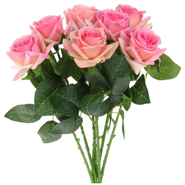 Silicone Rose Twig Artificial Flowers Decorations for a 44 cm Vase - Pink