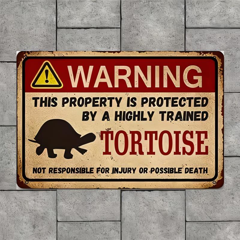 Warning This Property Is Protected by a Highly Trained Tortoise Funny Vintage Retro Tin Sign Metal Wall Plaque Decorative for Ho