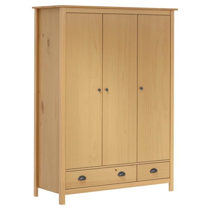 3-door Wardrobe Hill - VIDAXL - Solid Pine - Brown - 127x50x170 Cm