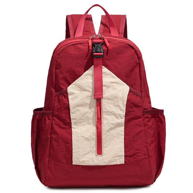 

Color Block Nylon Large Capacity Backpack Outdoor Lightweight Foldable Sports Backpack червоний