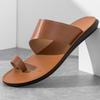 Men's Slippers 2025Summer New Casual Leather Slipper Comfortable Non-Slip Men Flat Sandals Peep Toe Beach Slippers Luxury Slides
