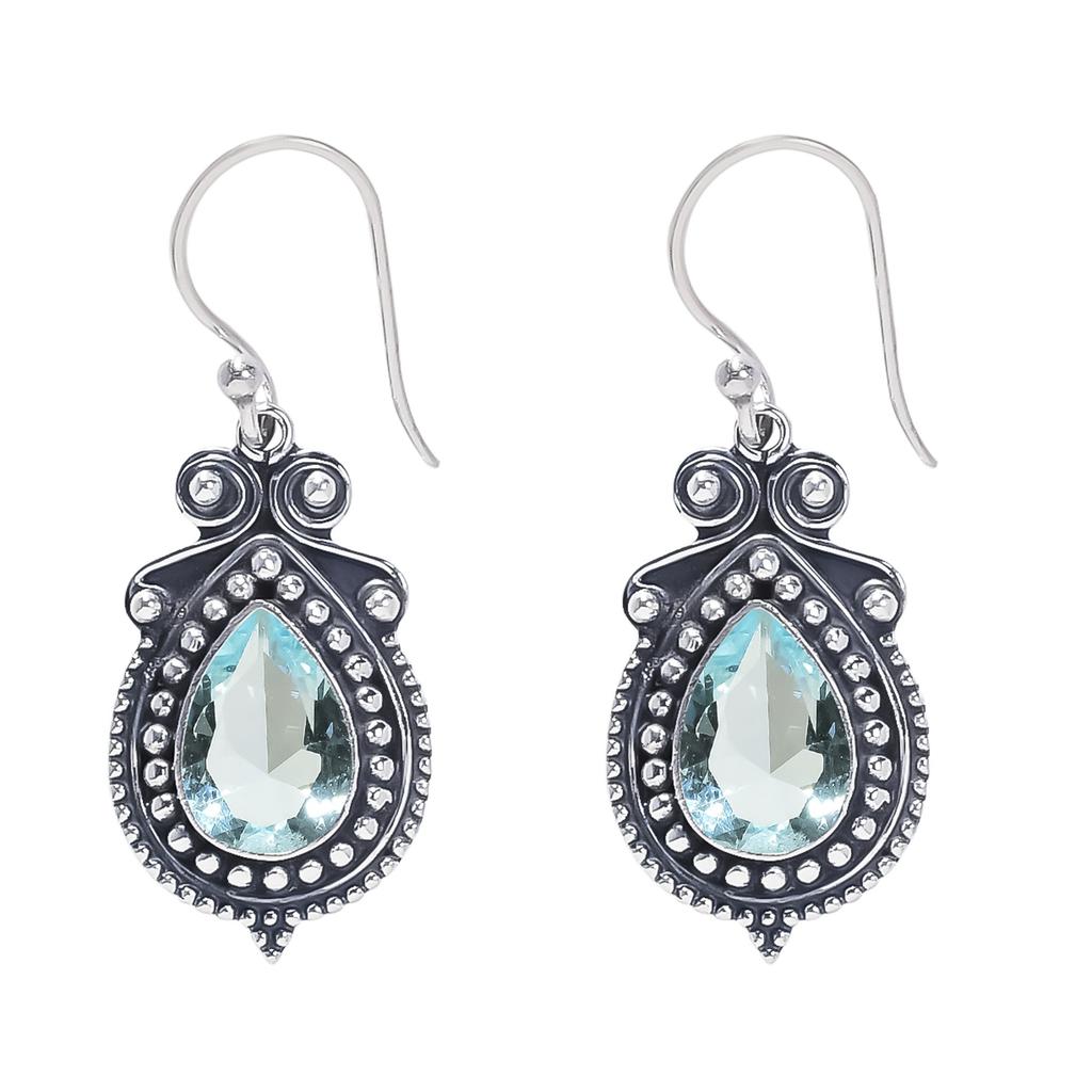 Aquamarine 925 Sterling Silver Earring V7421, Aqua Blue Earring, Pear Earring, Valentin's Day Gift, Gift For Her, Birthday Gift, Handmade Jewelry, Sil