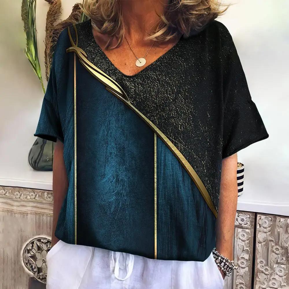 3D Printed Women's T-shirt, Harajuku Plus-size Streetwear, V-neck Casual T-shirt