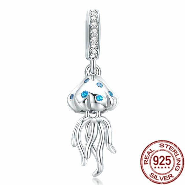 925 Sterling Silver Blue Butterfly Puffer Fish Bead Rainbow Parrot Squid Dangle Charm Fit Original Fasion Bracelet Jewelry Gift