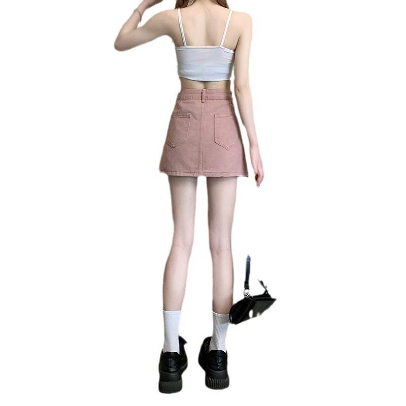 Denim Skirt A Line High Waist Slim Fit With Vintage Wash For Casual Wear