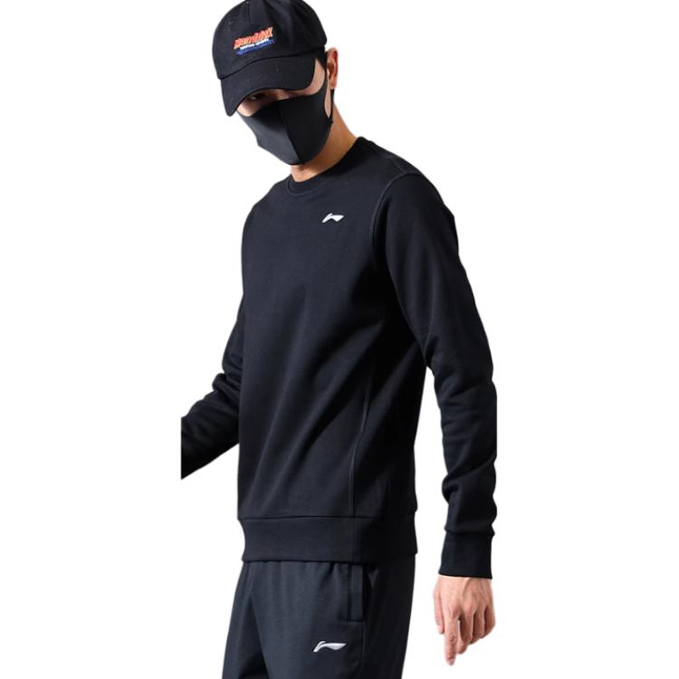 Li Ning Football Series Embroidered Logo Knitted Sports Casual Pullover Sweatshirt Men sweatshirt Black AWDRB41-1