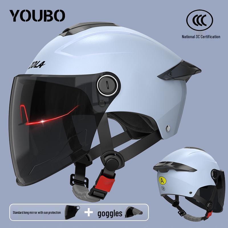 Dual Lens Electric Motorcycle Helmet for Men & Women - 3C Certified, Sun Protection, Half Helmet for Electric Scooters