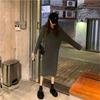 Korean loose hooded bottoming knitted dress women's 2026 autumn and winter thickened knee sweater medium and long skirt