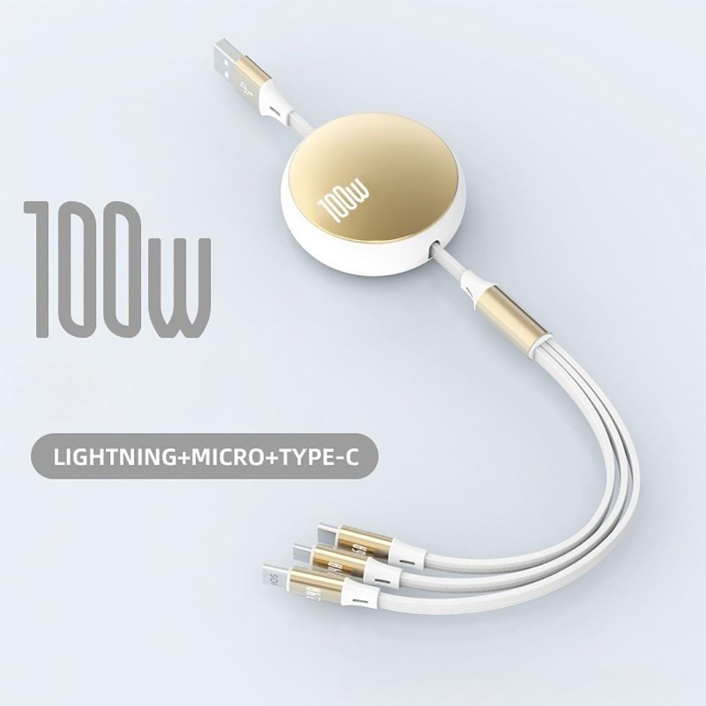 

3 in1 100W USB Data Cable Fast Charging Cable Retractable Charging Line Micro USB Type C Charger Cable For iPhone Samsung Xiaomi белый