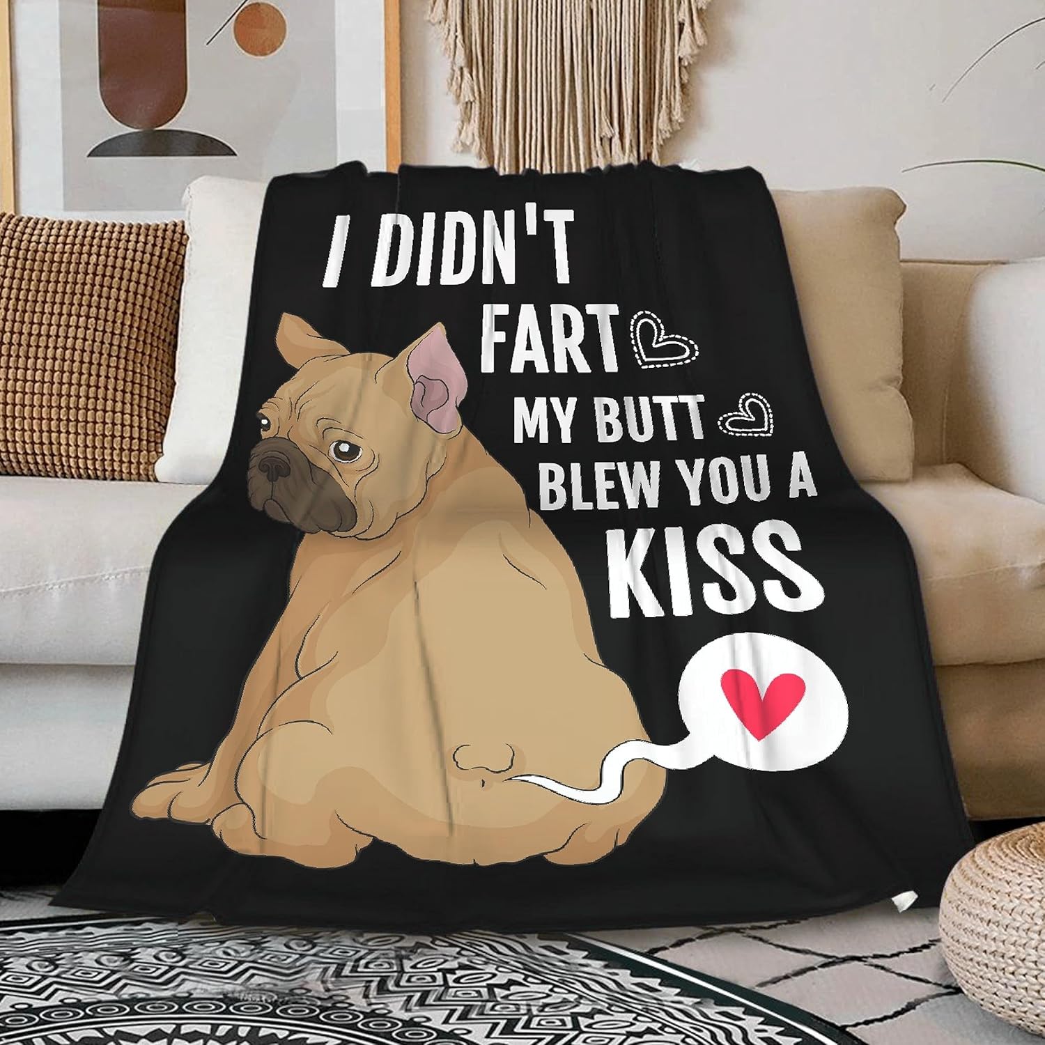 French Bulldog Flannel Fleece Bed Blanket Funny Animal Cute Lovely Pet Throw Blanket Plush Blanket for Bedroom Living Rooms Sofa 75cmx90cm