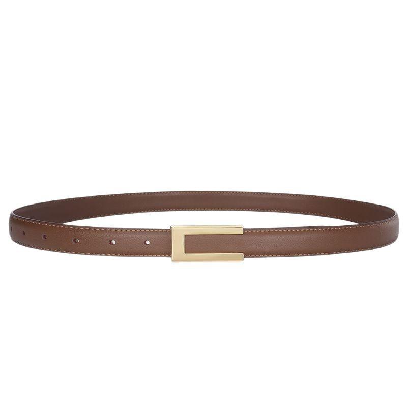 Leather Ladies Premium Cowhide Belt Dress Decorative Smooth Buckle Belt