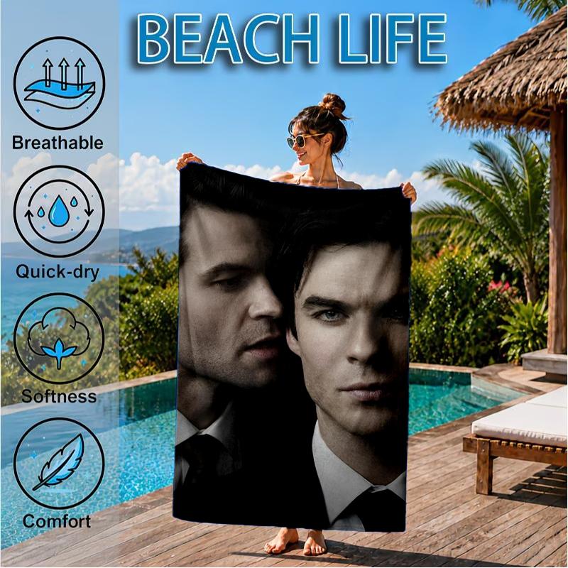 Serviette de plage Damon Salvatore Romance, Microfibre Super Douce, Cadeau Parfait pour Elle/Lui, Anniversaire, pour Piscine, Plage, Voyage, Décoration Fête de Plage