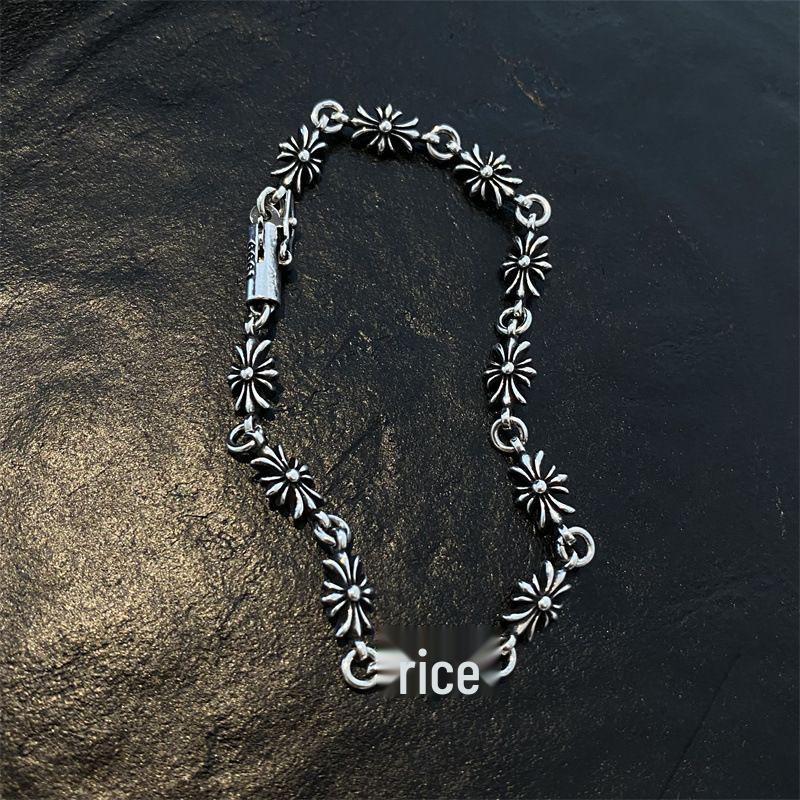 

Ретро Срібний Браслет Хрест і Квітка - Хіп-Хоп Стиль для Чоловіків і Жінок Cross Flower Bracelet - 16cm