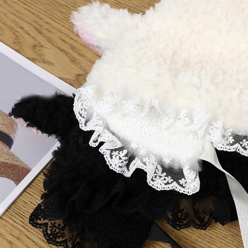 Furry Cartoon Head Cover with Ear for Outdoor Sports Furry Hat Bonnet Lamb Oversized Headgear Hat for Winter