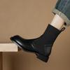 Krazing Pot Microfiber Autumn Winter Shoes Thick Med Heels Size 43 Chelsea Boots Back Knitwear Beauty Lady Stretch Ankle Boots