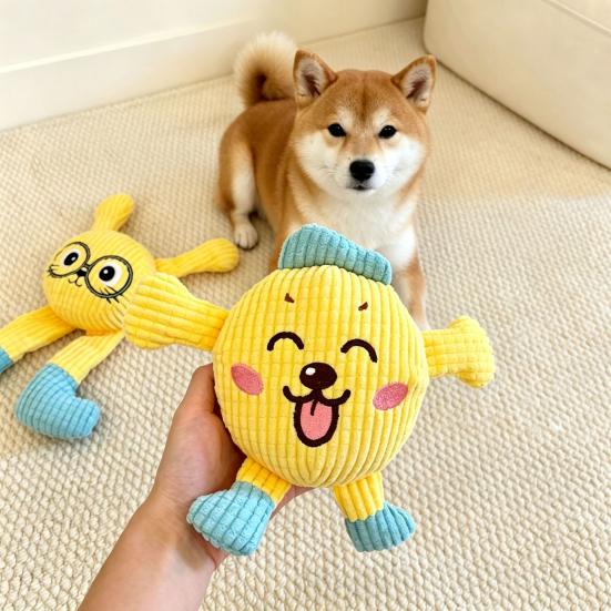 Stuffed Animals for Pet Entertainment Squeaky Plush Dog Chew Toy, Cartoon Cat/Dog Shape, Interactive Teeth Playful Doll Pets Grinding And