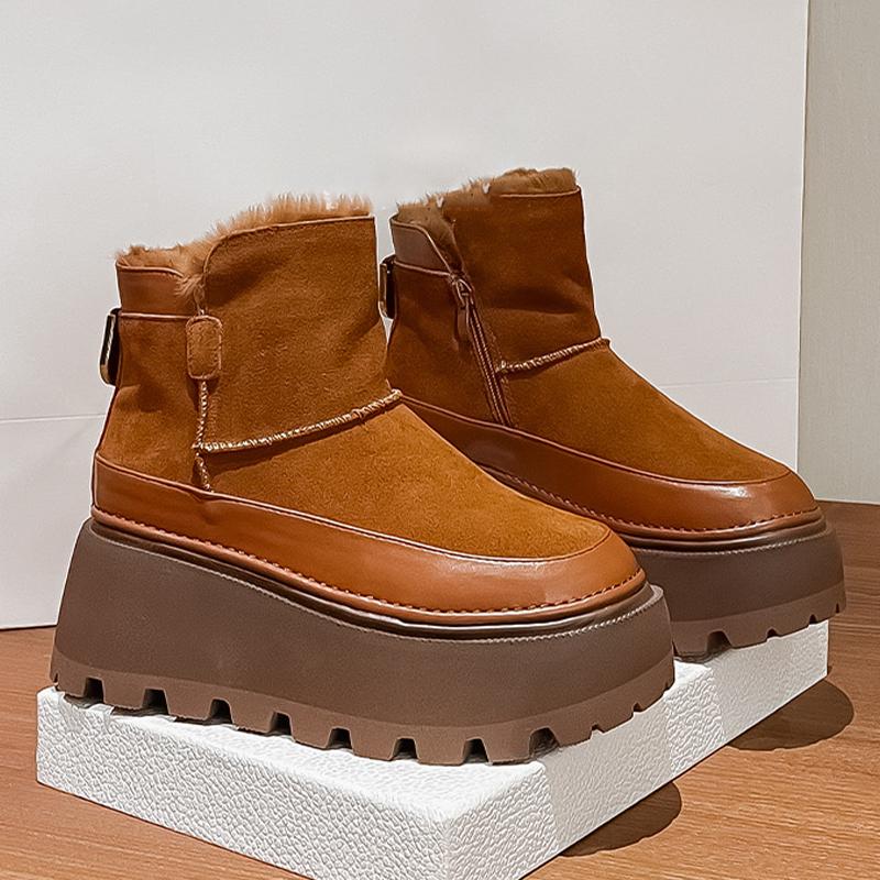 Platform Women Ankle Snow Boots Suede Wedges Plush Warm Cotton Shoes Winter Woman 2024 Trend New Goth Chelsea Botas Mujer Pumps