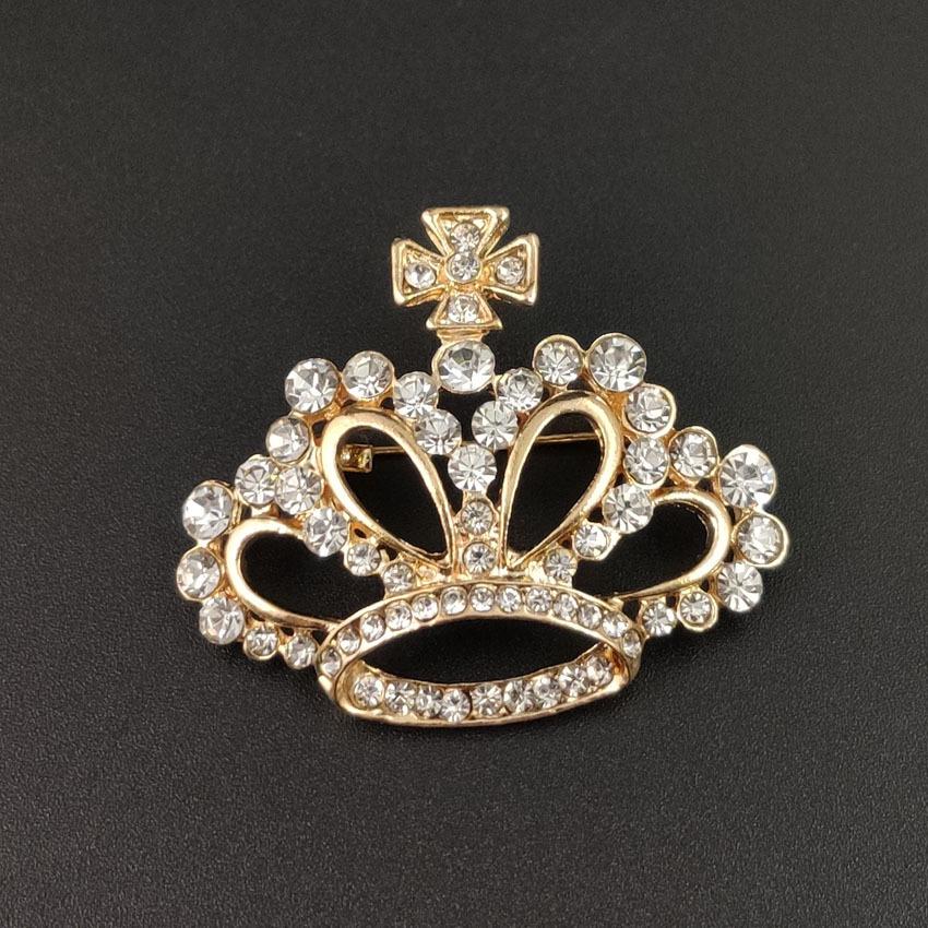 Korean Alloy Rhinestone Crown Brooch for Professional Wear