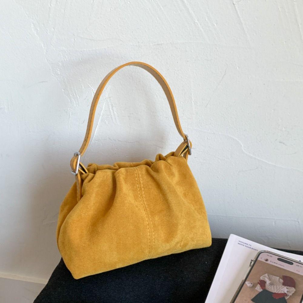 Handbag Slouchy Hobo Bags Large Capacity Solid Color Tote Bag Suede Pleated Cloud Bag  Travel
