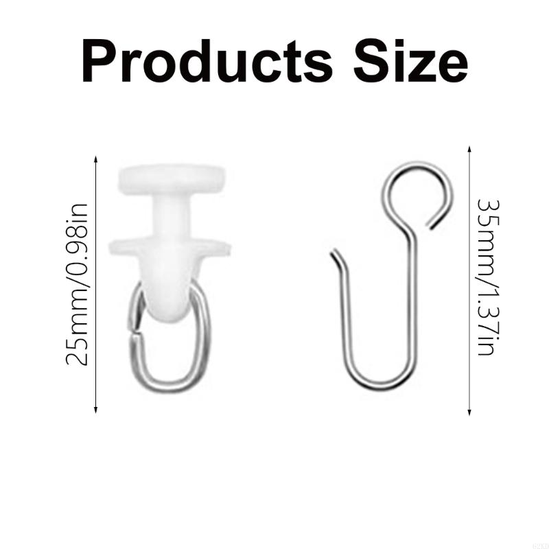 62KD Set of 120 Curtain Rails Roller Hook for Smooth Drapery Movement in White
