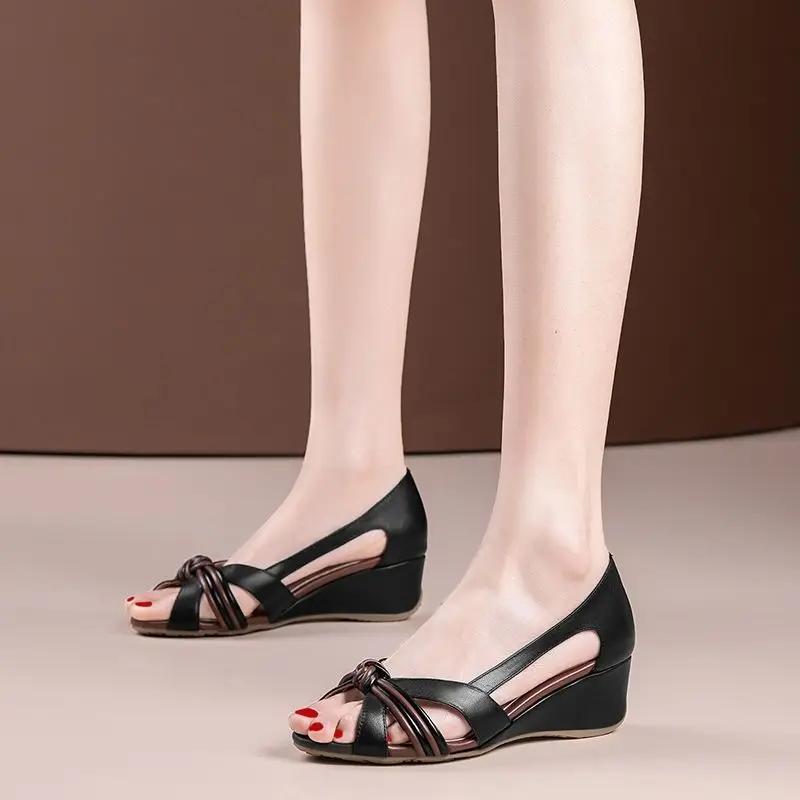 Fashion Footwear Sandals for Woman Women's Shoes Open Toe Platform with Medium Heels Summer 2024 Creamy Outdoor Wedges Heel H Comfort F