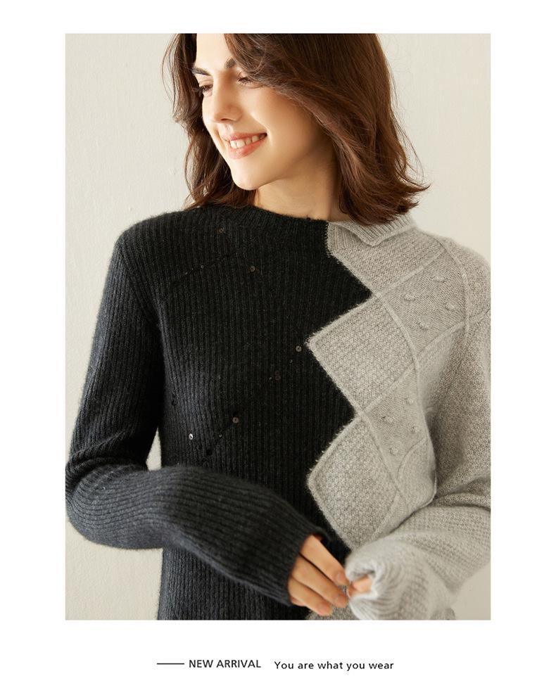 Thick Cashmere Half-High Collar Irregular Knit Loose Sweater
