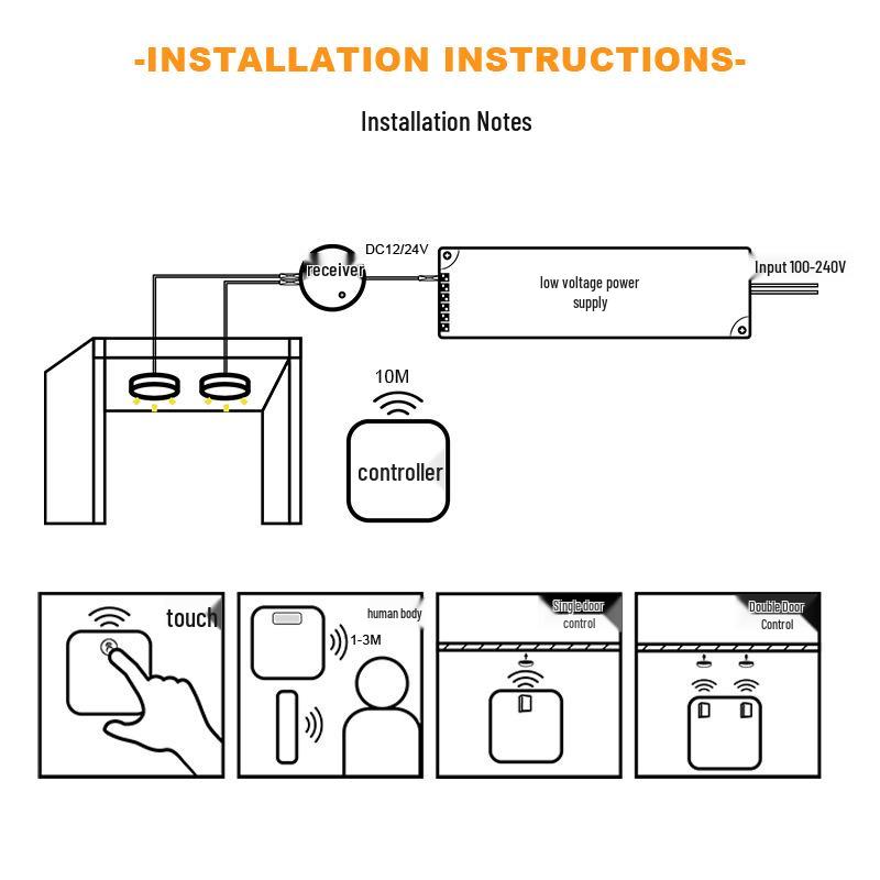 Wireless Touch Sensor LED Cabinet Light Controller, 12V-24V