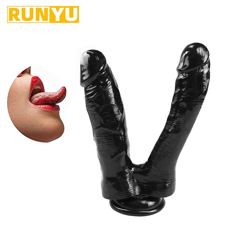 Adult Sex Dildo Toy Double Ended Realistic Dildo Penis Cock Anal Plug Massager G-spot
