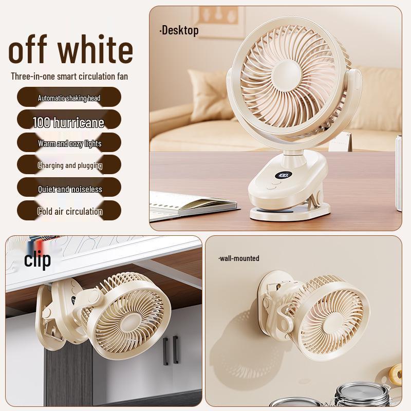 Rechargeable Mini Oscillating Clip Fan with Night Light - Portable Wall Mount & Desktop Use