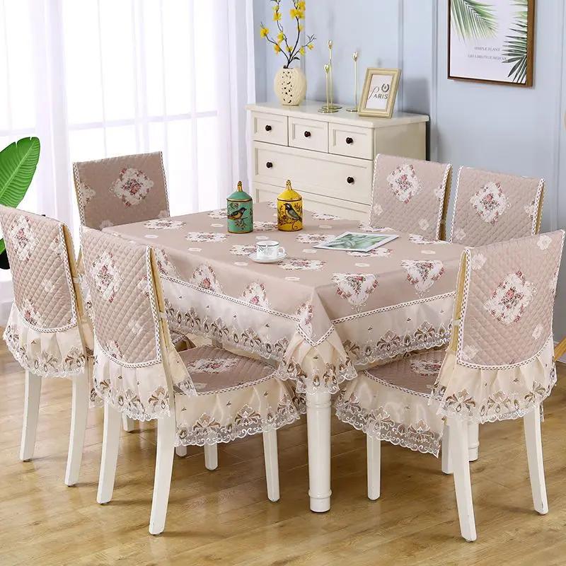Rectangular Dining Table Cloth Chair Cover Set Jacquard Lace Non-slip Chair Cushion Home Decor Chair Backrest Mat Stool Cover