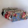 Retro Canvas Münzbörse Lange Metallspange Clutch Geldbörse Rose Blumendruck Kosmetiktasche für Damen