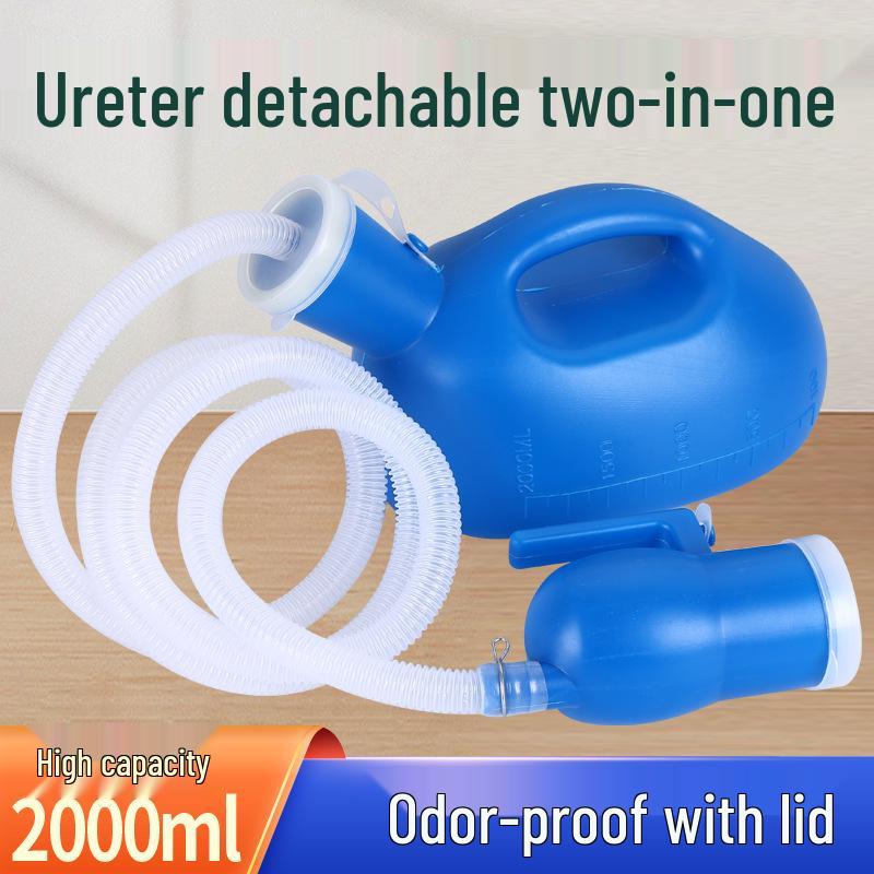 Men's 2000ML Large Plastic Urinal Bedpan with Tube, Scale, and Lid