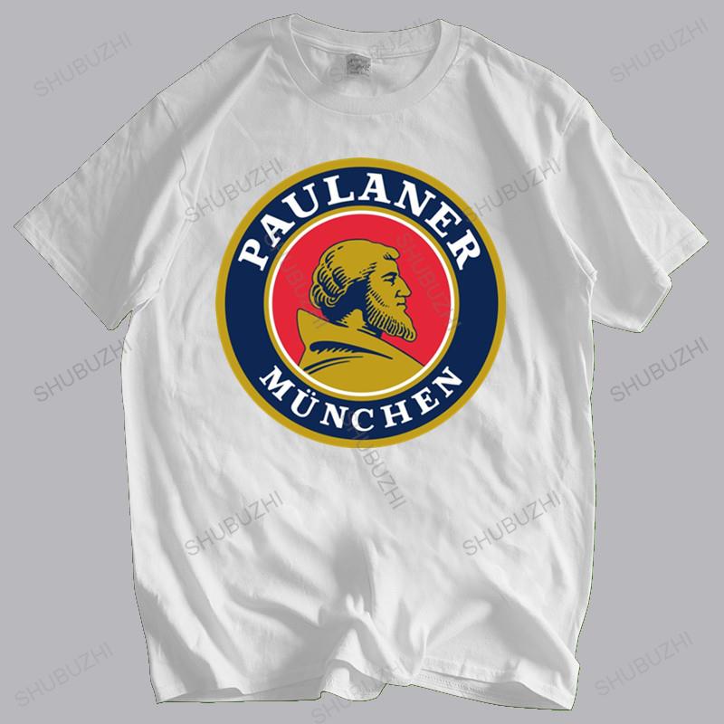 Mens luxury cotton Tees Paulaner Munchen German Beer Drink Alcohol T Shirt  Summer top gift Short Sleeve Outdoor Wear Shirt