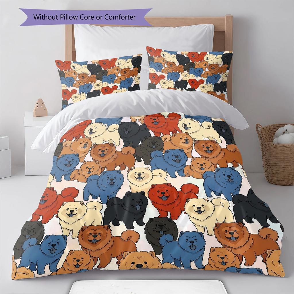 Cartoon Puppy Pattern Bedding,Quilt Set Quilt Cover Pillowcase Home Birthday Gift (1 * duvet cover + 2 * pillowcase, without core)