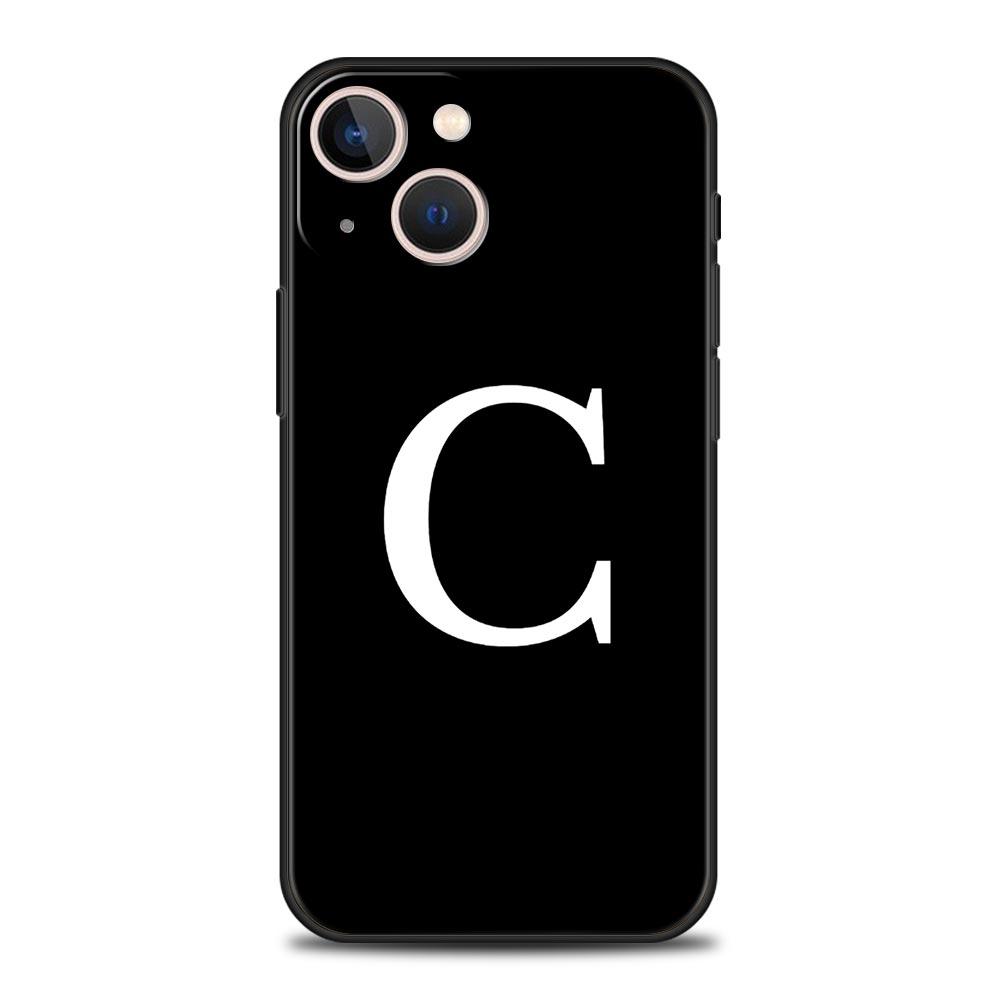 Initial Letter A Z Phone Case For iPhone 17 16 15 Pro Max 11 12 13 14 7 8 Plus SE 2020 X XR XS Cover Soft Black