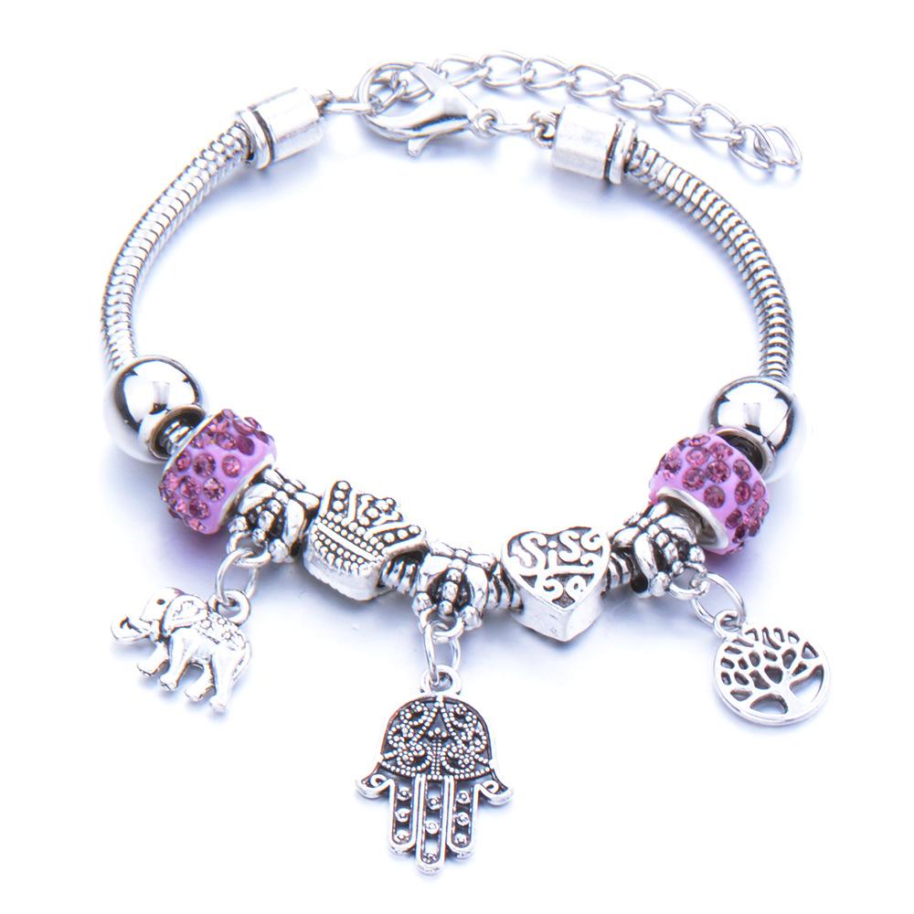 Pulseira em Forma de Coração Liga Design de Elefante Furo Grande Contas de Vidro Transparentes Joia Presente para Mulheres