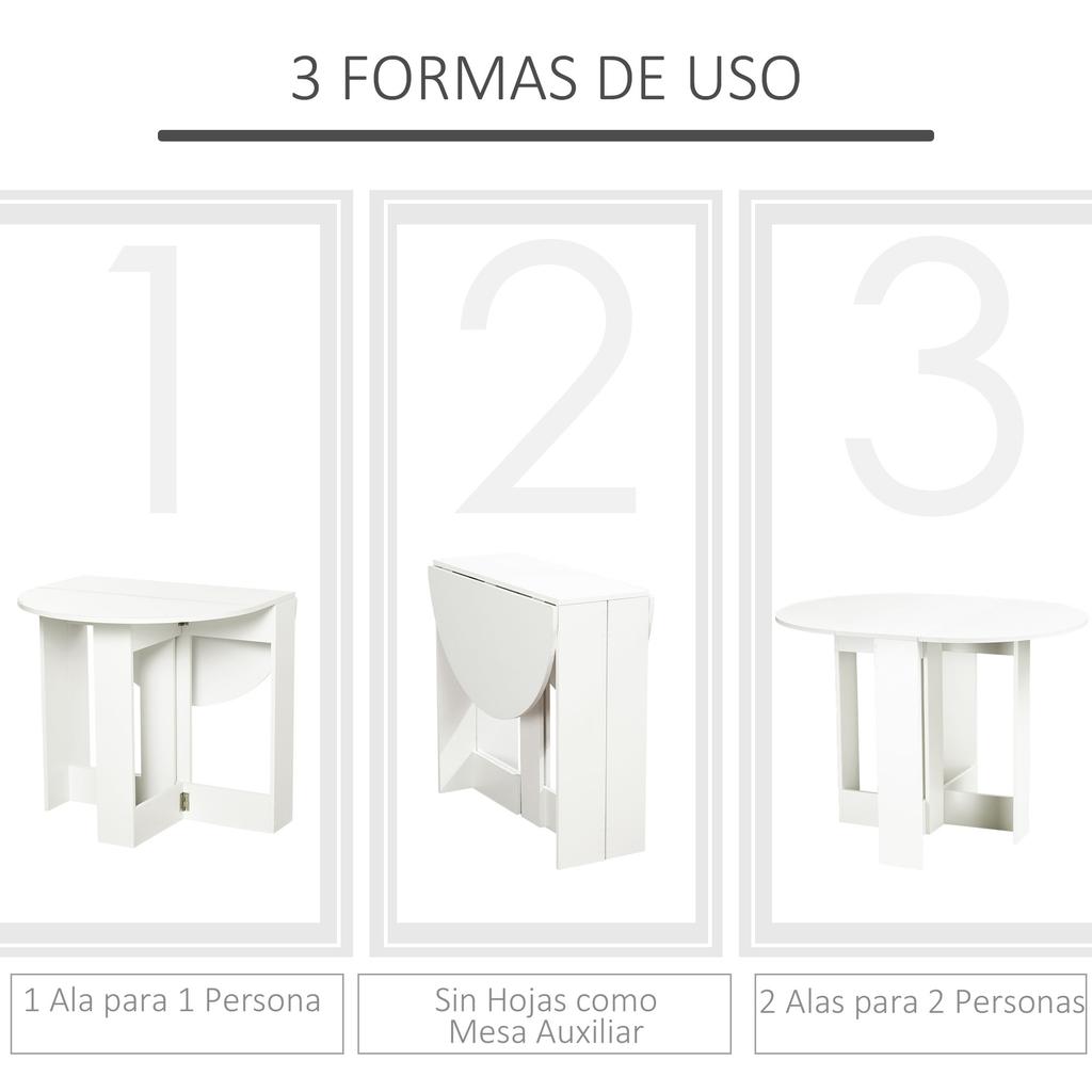 Dining Table, Folding, 2 Drop Leaves, for 2-4 People, 104 x 76 x 73.7 cm, White