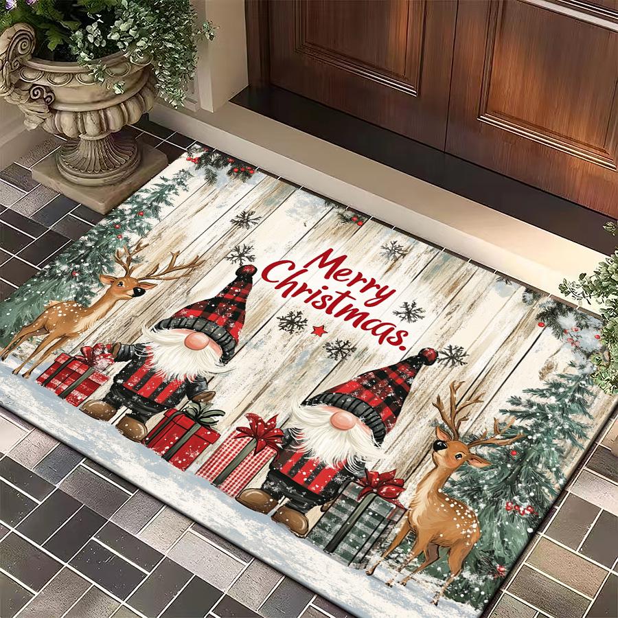 Cartoon Christmas Knit-Style Non-Slip Velvet Floor Mat: Dirt-Resistant Bathroom or Entrance Decor