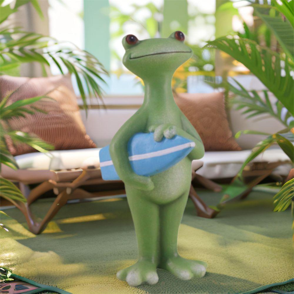 Tiermodell Harz Urlaubs Frosch Statue Lustiger Niedlicher Stil Surfende Frosch Statue Handgefertigte Tierskulptur Schreibtisch